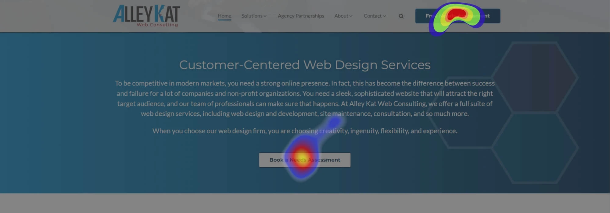 A website snapshot with a heat map thermal showing